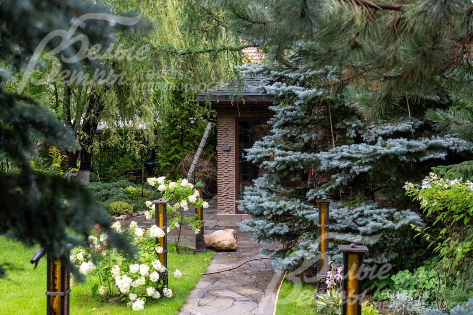 На участке стоит беседка для спа и барбекю