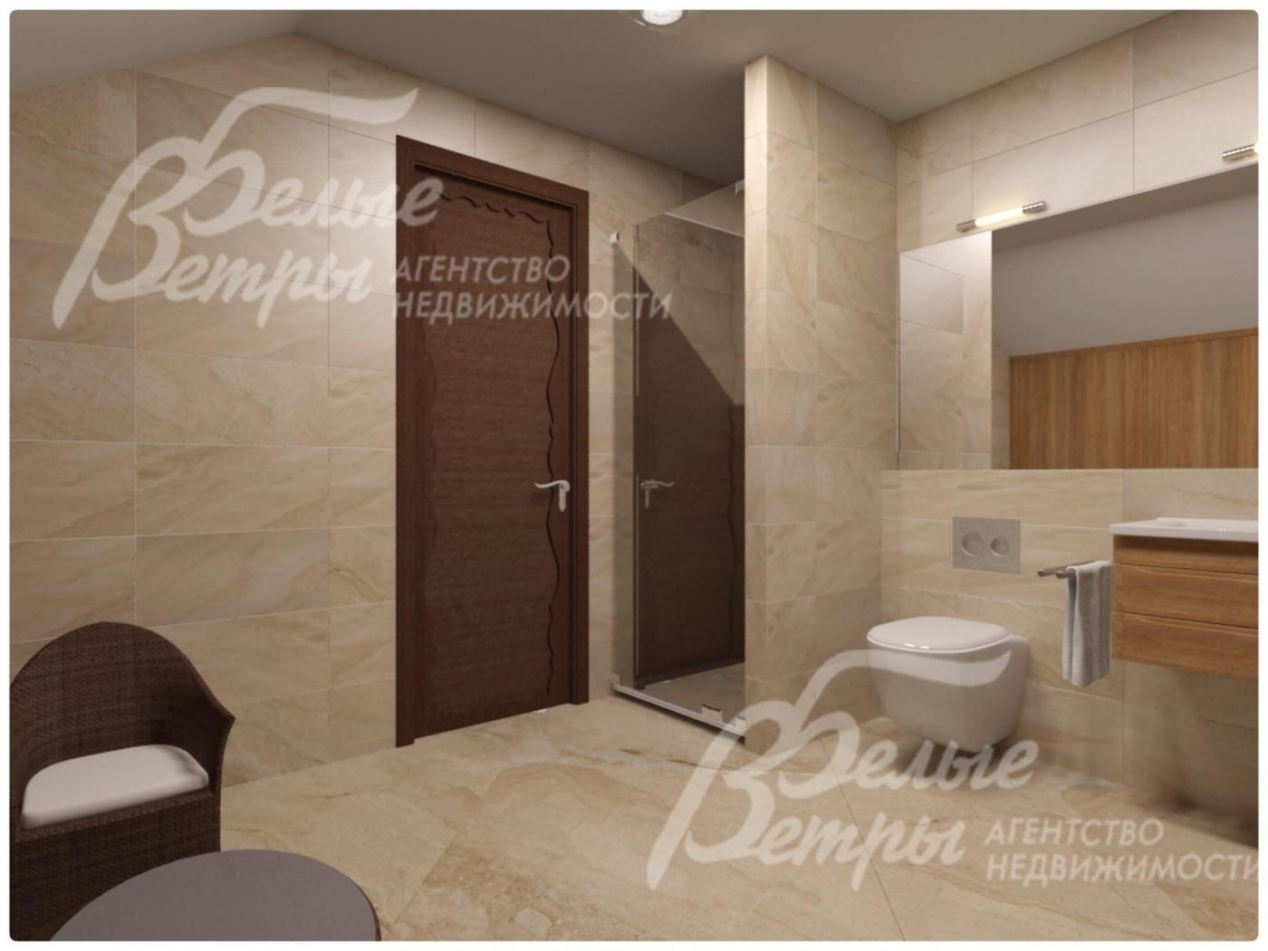 Визуализация: санузел с сауной на мансардном этаже