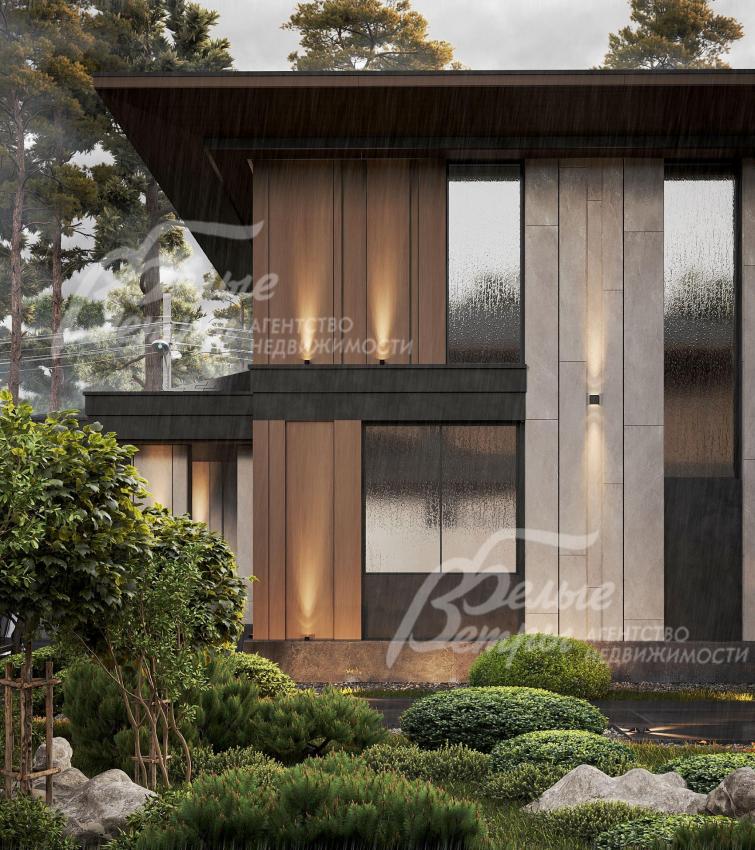 На внешних стенах дома оборудована подсветка.