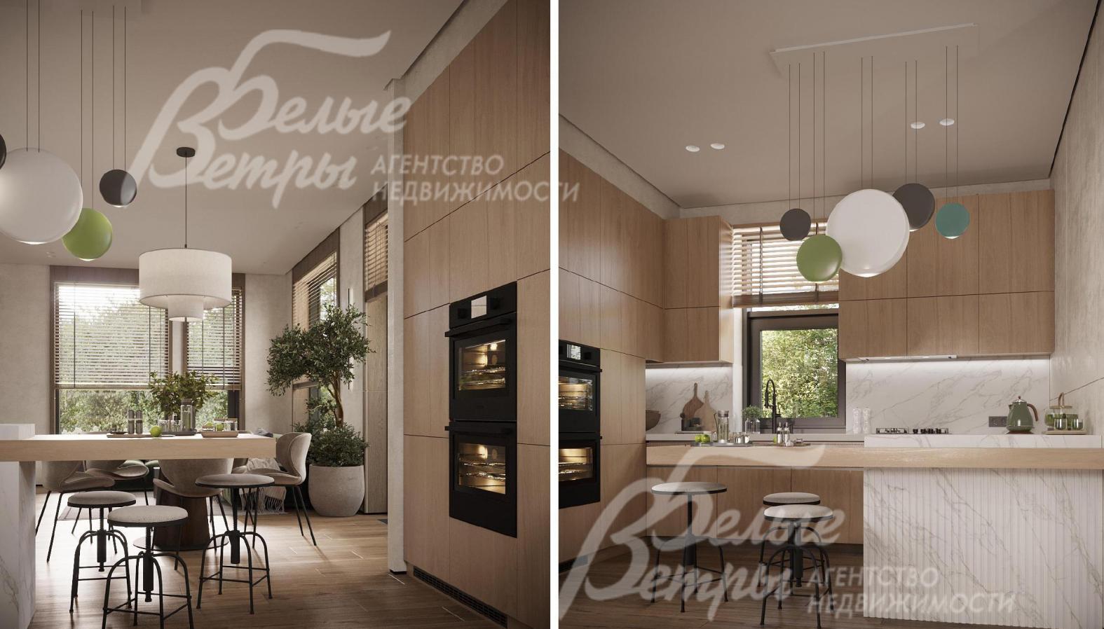 Визуализация дизайн-проекта 1-го этажа: в кухне - встроенная функциональная бытовая техника