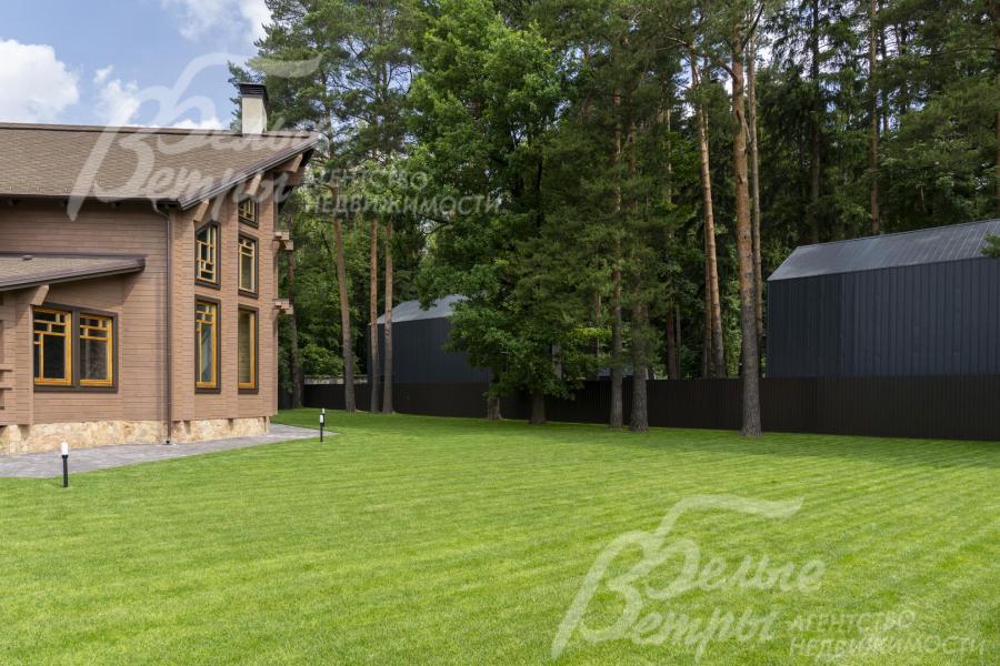 По периметру забора растут 2 взрослых дуба и 14 корабельных сосен